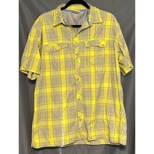 Cabelas Outdoors‎ Yellow Button Up Loose Fit Plaid Vented Fishing Shirt Large